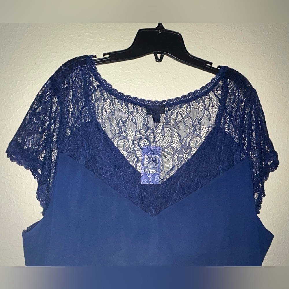 Torrid navy chiffon ss lace yoke midi dress - Picture 10 of 12